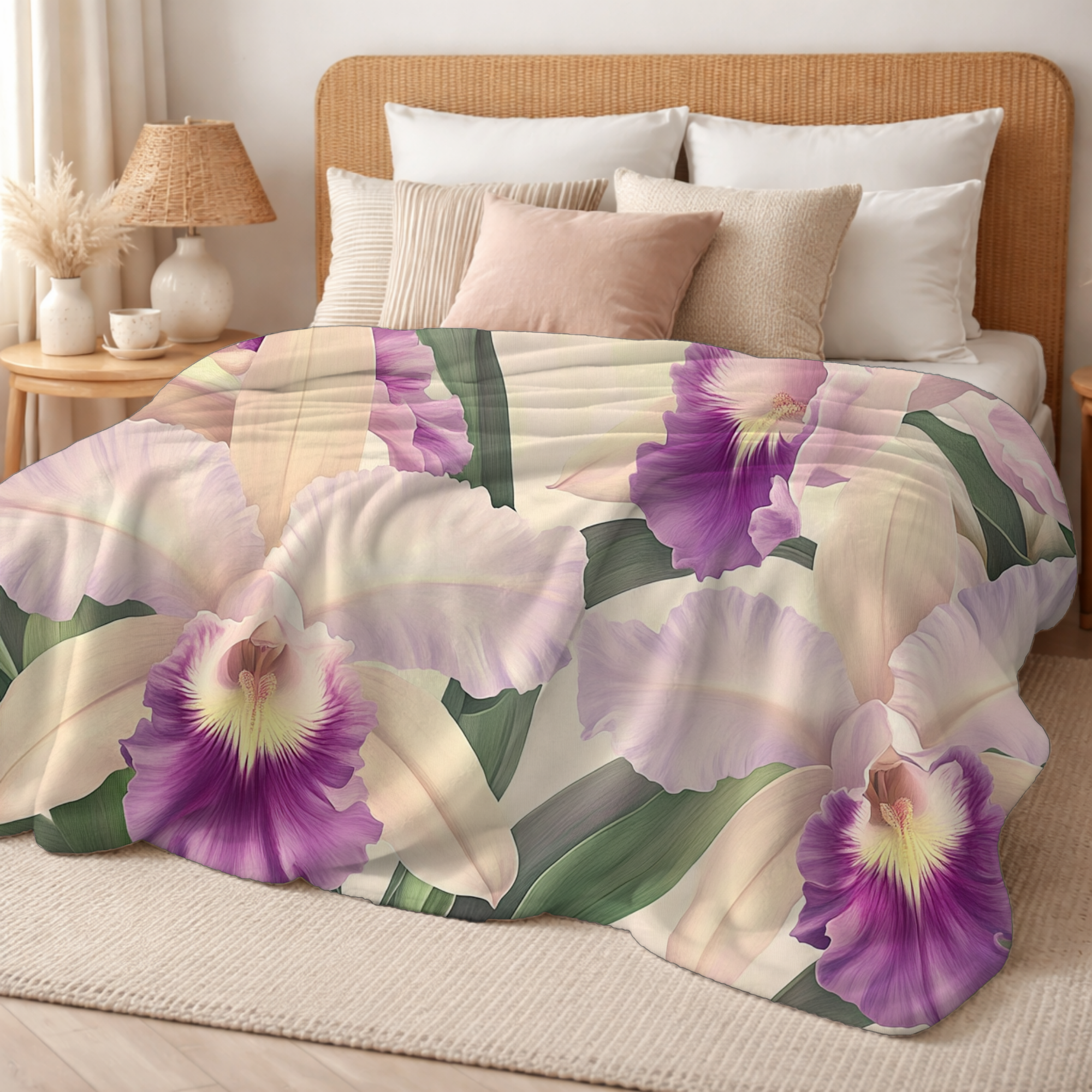 Personalized Cottage Blossom Sherpa Blanket with Custom Name