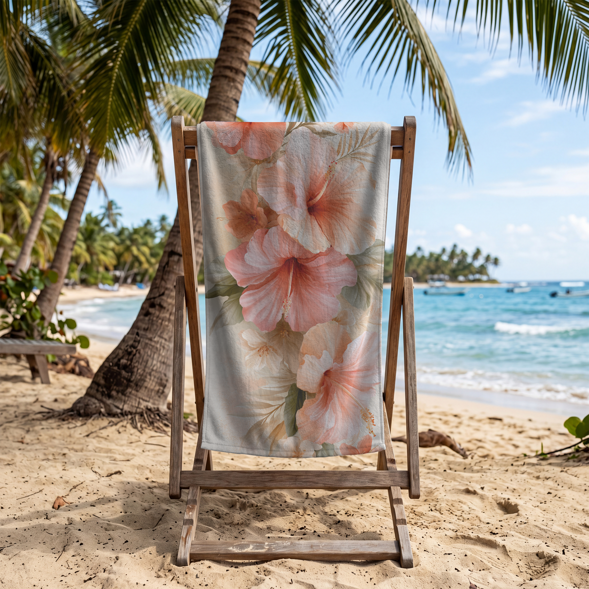 Botanical Floral Beach Towel with Custom Name
