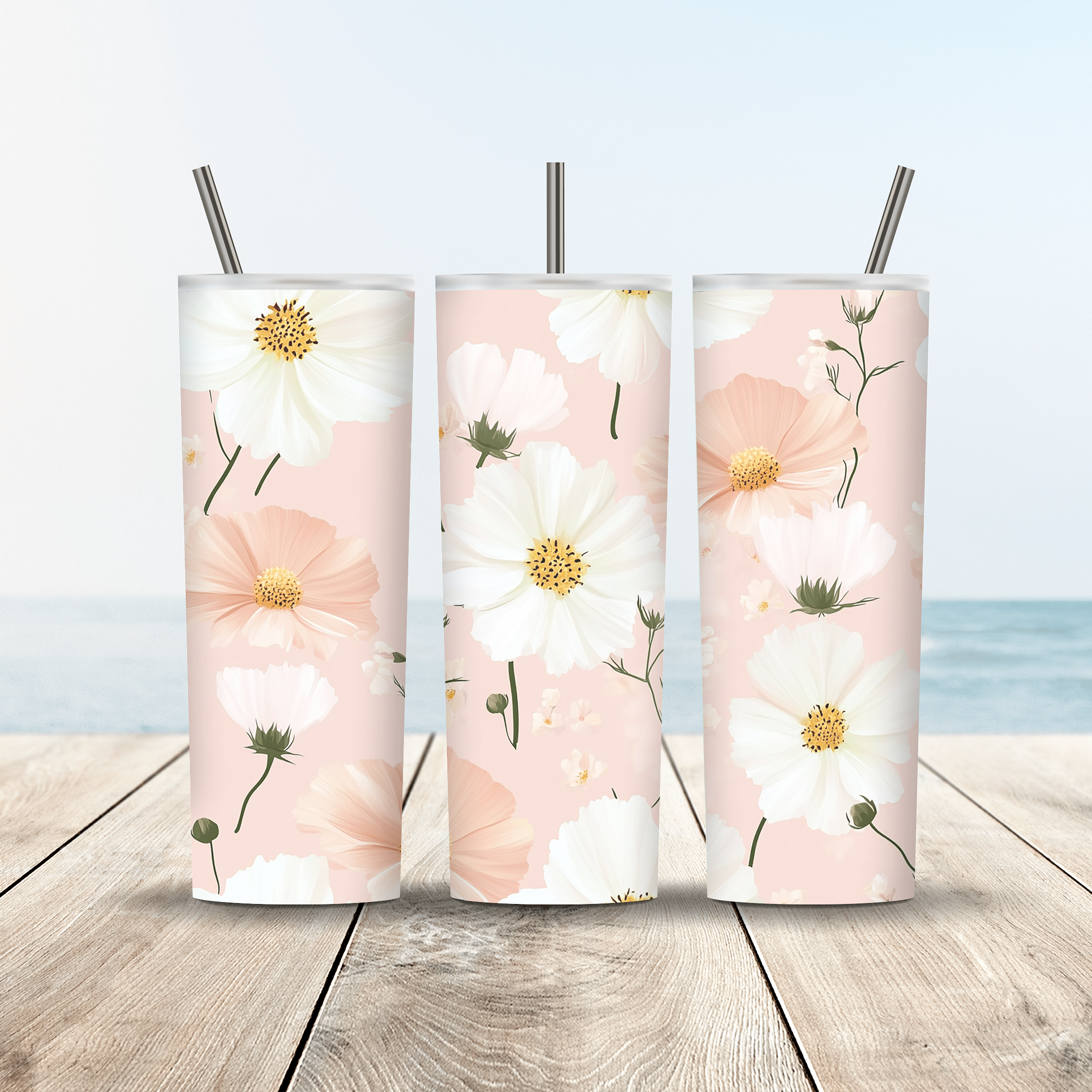 Personalized Floral Horizon Stainless Steel Tumbler with Custom Botanical Name