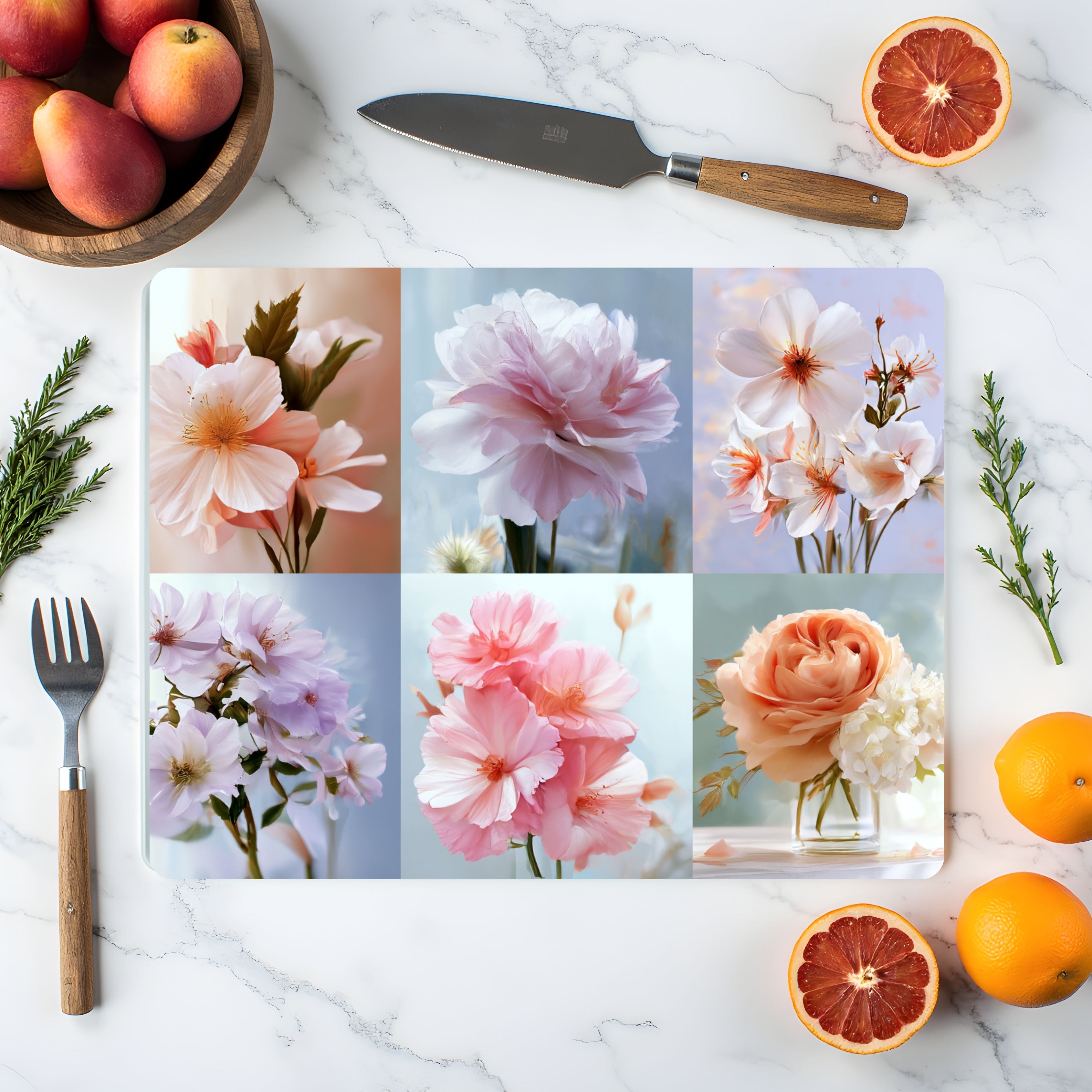 Floral Glass Cutting Board Personalized for Botanical Home Entertaining
