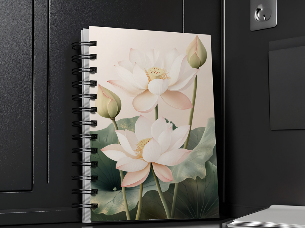 Lotus Spiral Notebook Personalized for Tranquil Water Garden Notes