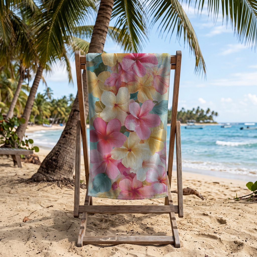 Personalized Botanical Beach Towel with Custom Floral Name