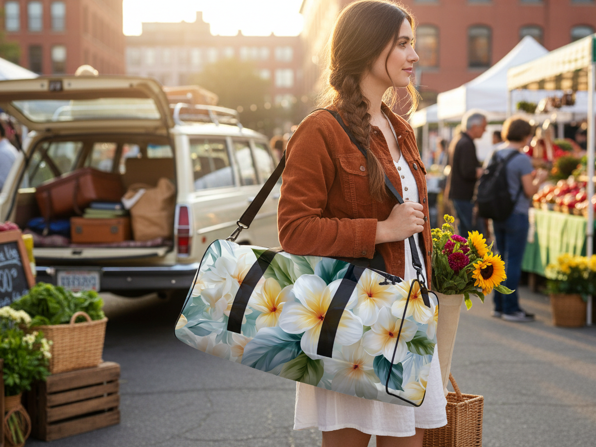 Personalized Botanical Duffle Bag with Custom Name for Travel, Gym & Adventure