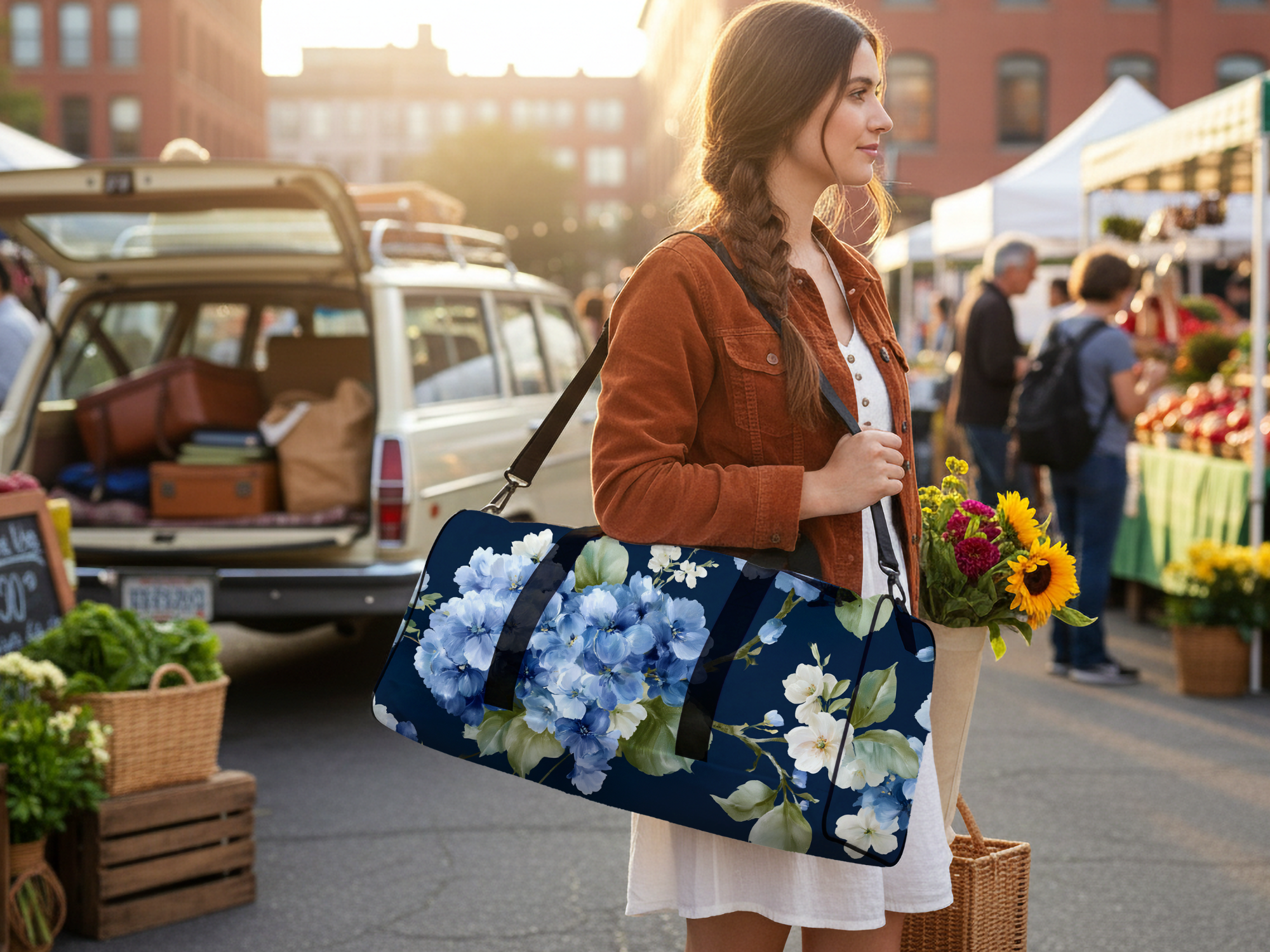 Personalized Floral Travel Duffle Bag with Custom Name for Weekend Adventures