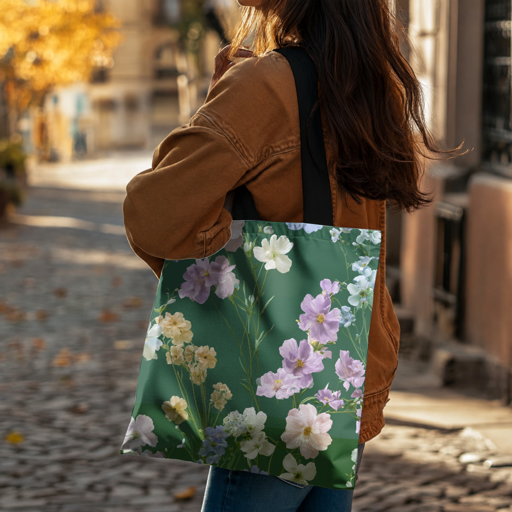 Custom Floral Market Tote Bag with Personalized Name for Shopping & Travel