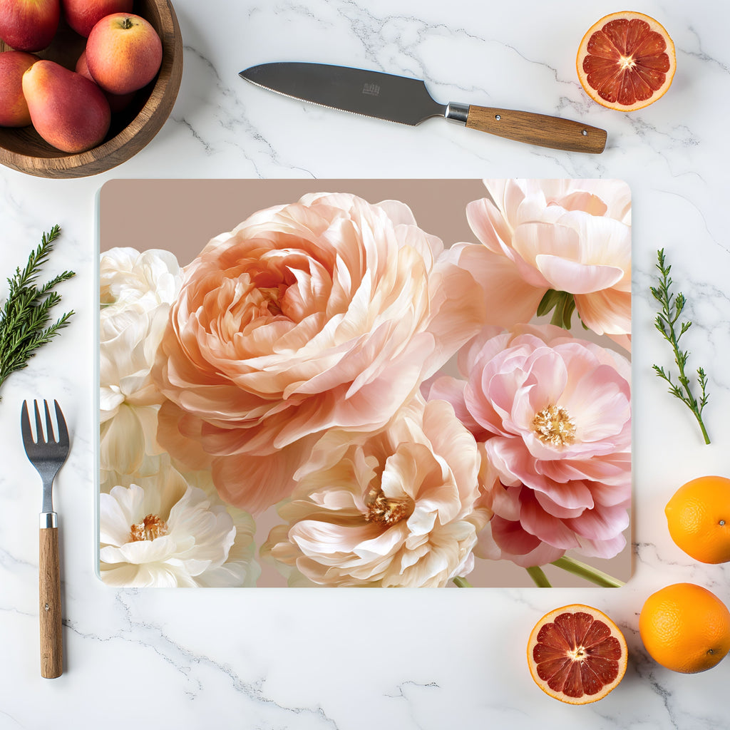Garden Rose Glass Cutting Board Personalized for Classic Floral Kitchen Style