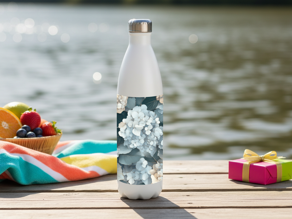 Hydrangea Stainless Steel Water Bottle Personalized for Cottage Garden Hydration
