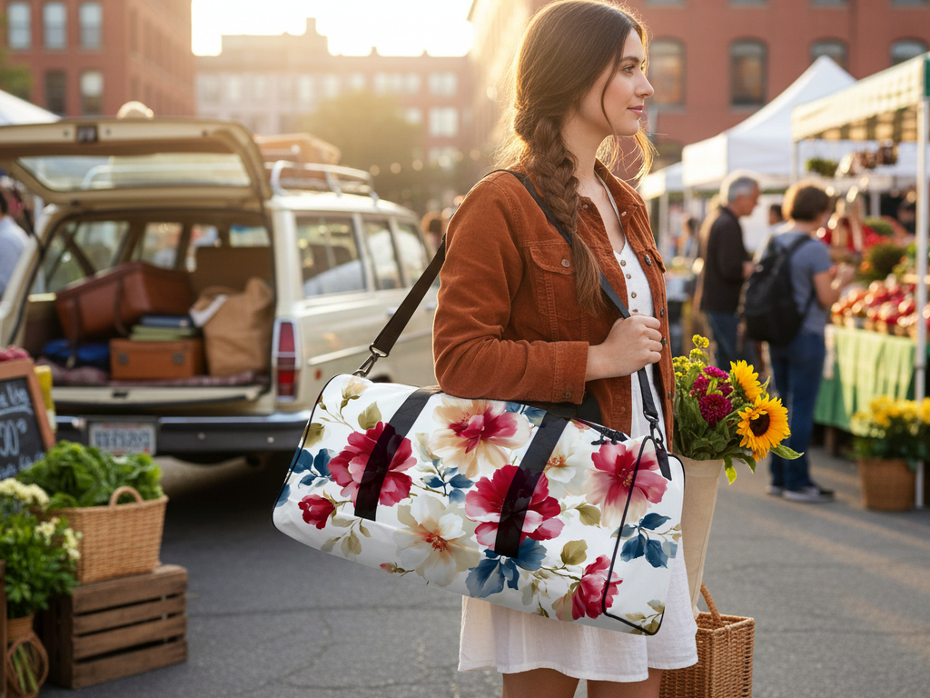 Personalized Floral Travel & Gym Duffle Bag with Custom Name for Nature Lovers