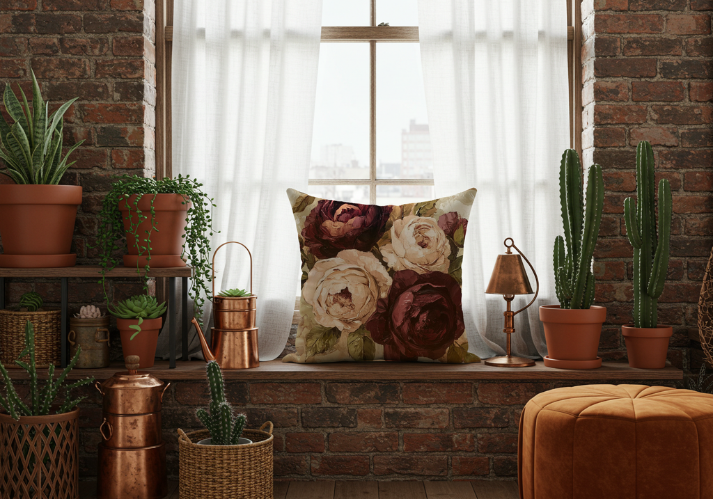 Personalized Romantic Rose Decorative Pillow with Custom Name