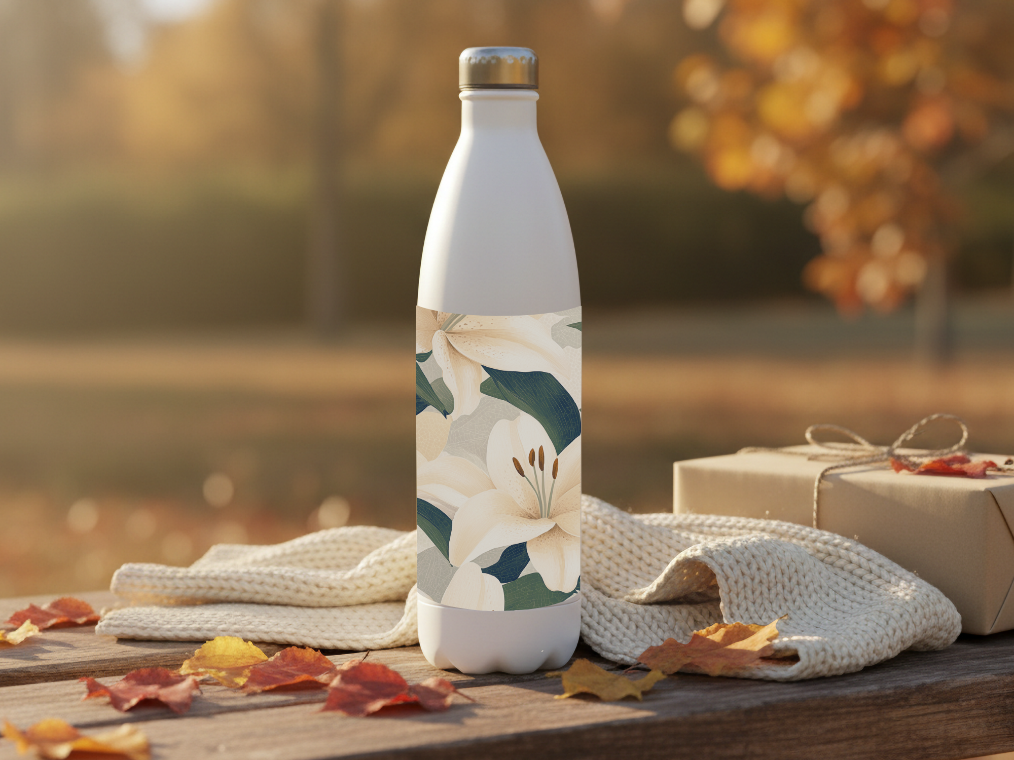 Lily Stainless Steel Water Bottle Personalized for Lakeside Bloom Escapes
