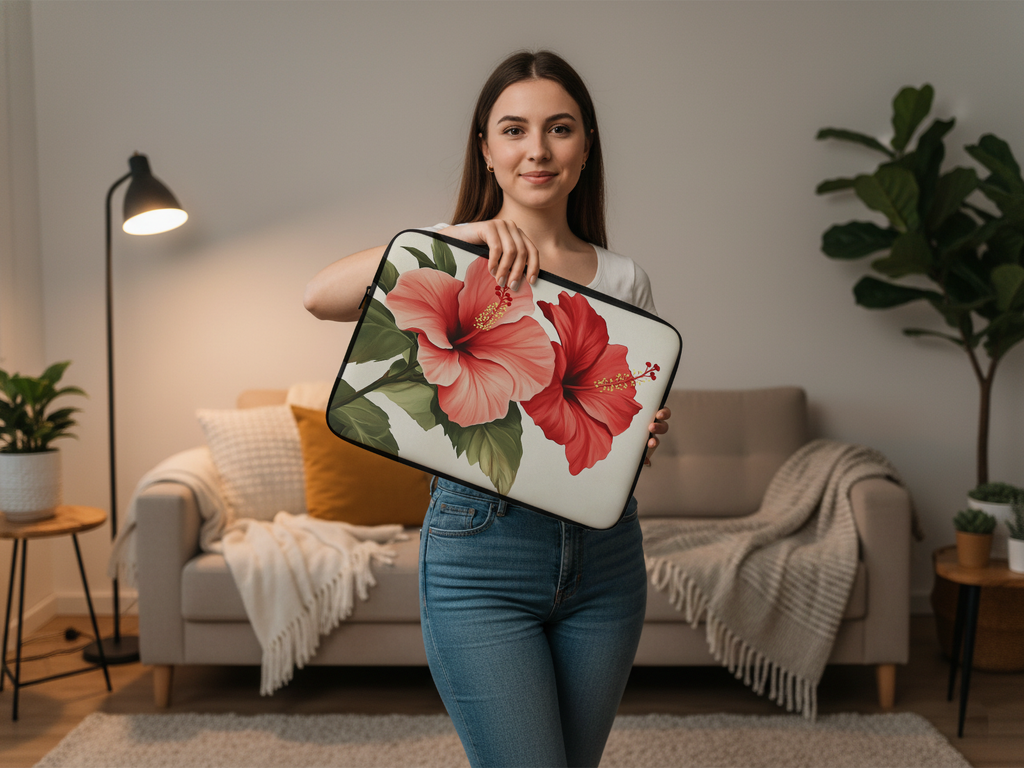 Tropical Hibiscus Laptop Folio Personalized with Name Botanical Device Case