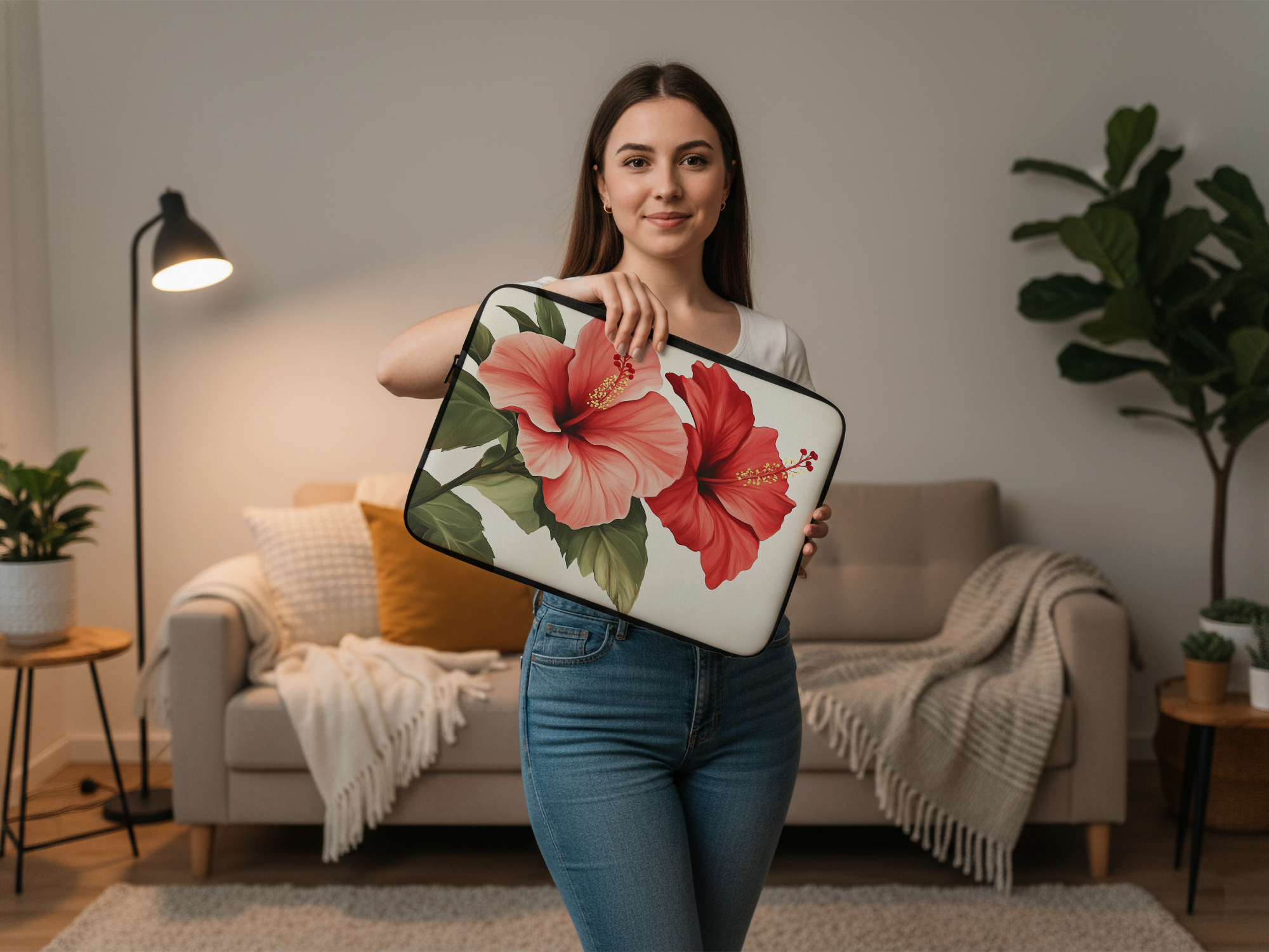 Tropical Hibiscus Laptop Folio Personalized with Name Botanical Device Case