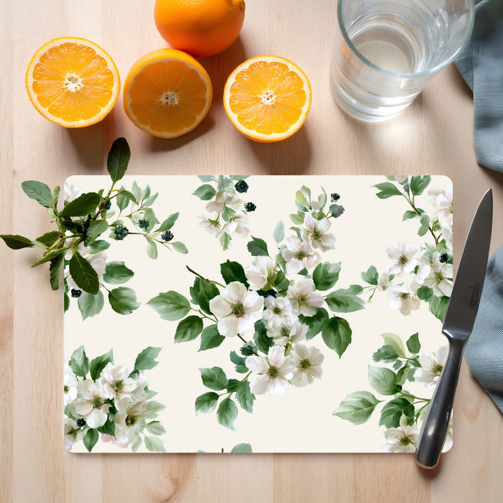 Apple Blossom Glass Cutting Board Personalized for Fresh Country Kitchen Style
