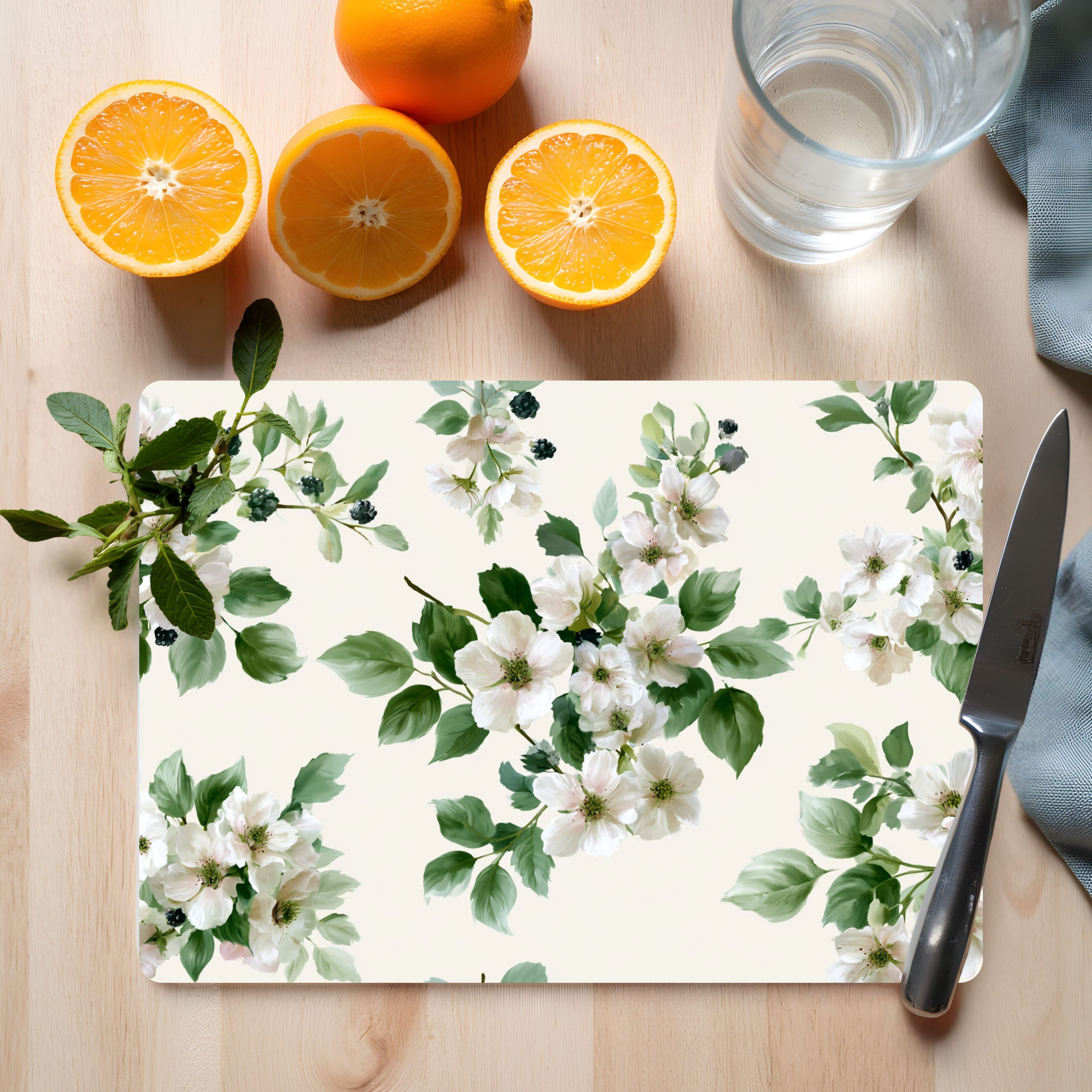 Apple Blossom Glass Cutting Board Personalized for Fresh Country Kitchen Style