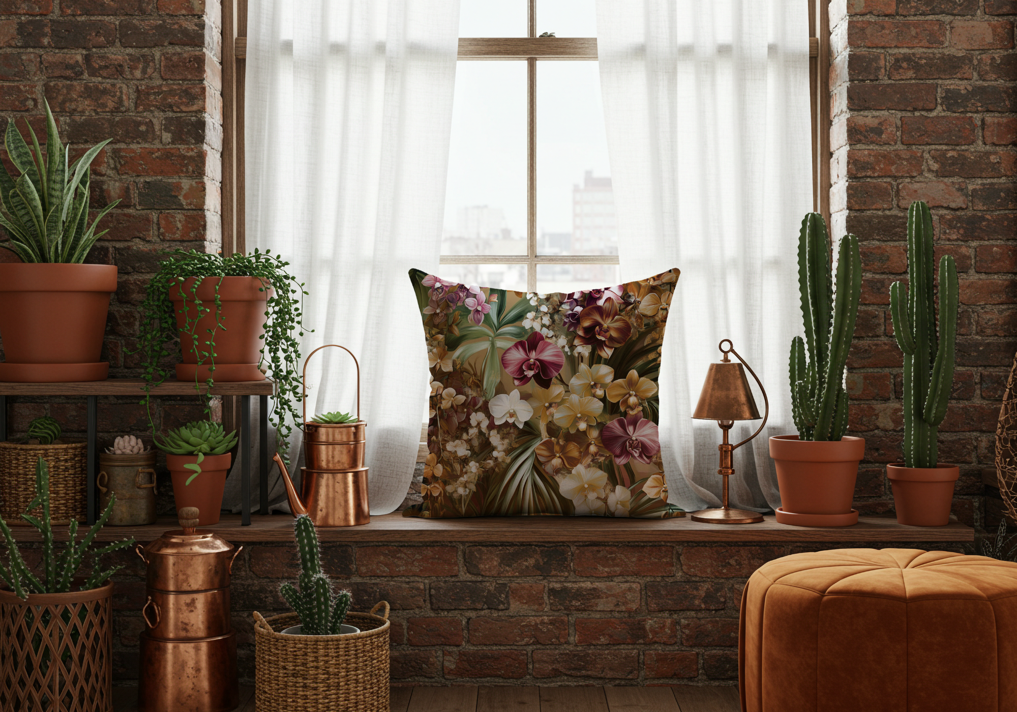 Phalaenopsis Orchid Elegance Cushion with Personalized Name