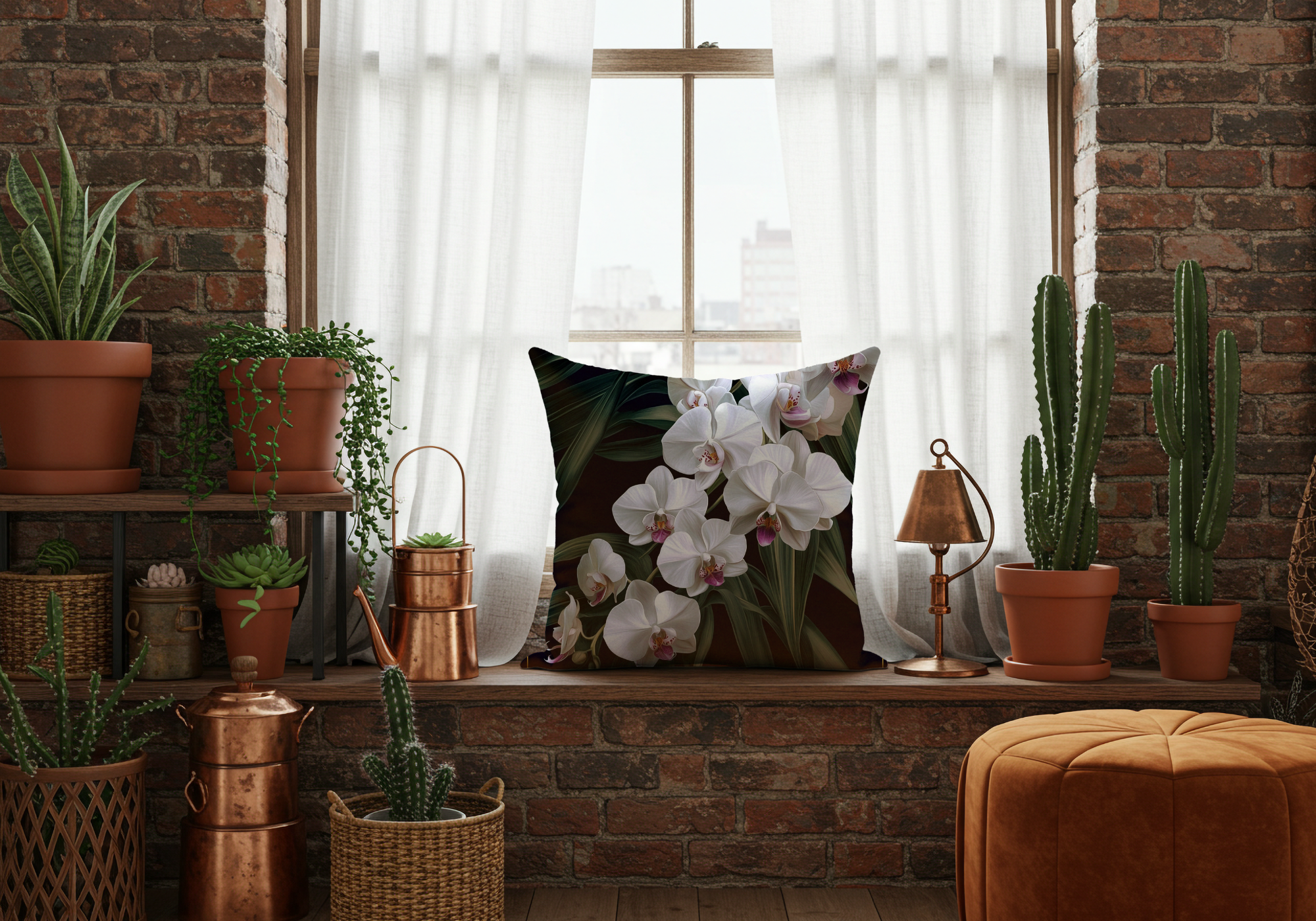 Personalized White Orchid Sanctuary Pillow with Custom Name