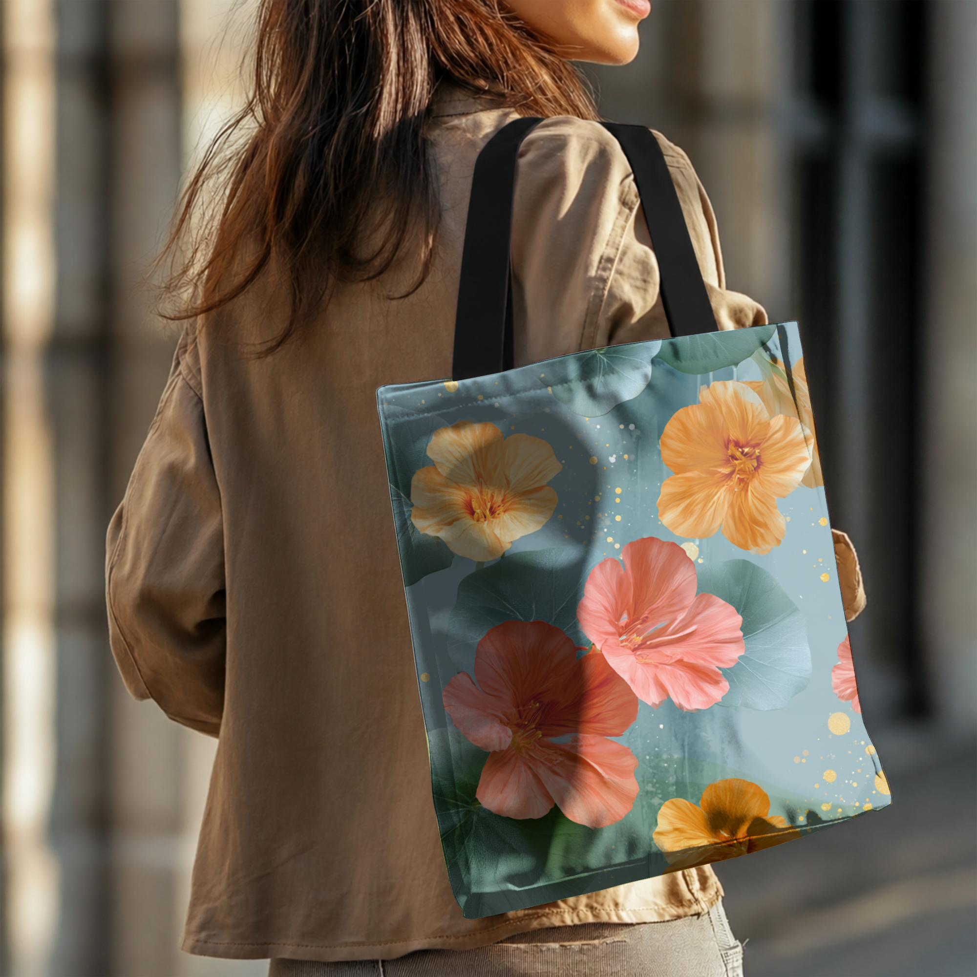 Personalized Botanical Gift Tote Bag with Custom Name for Shopping & Travel
