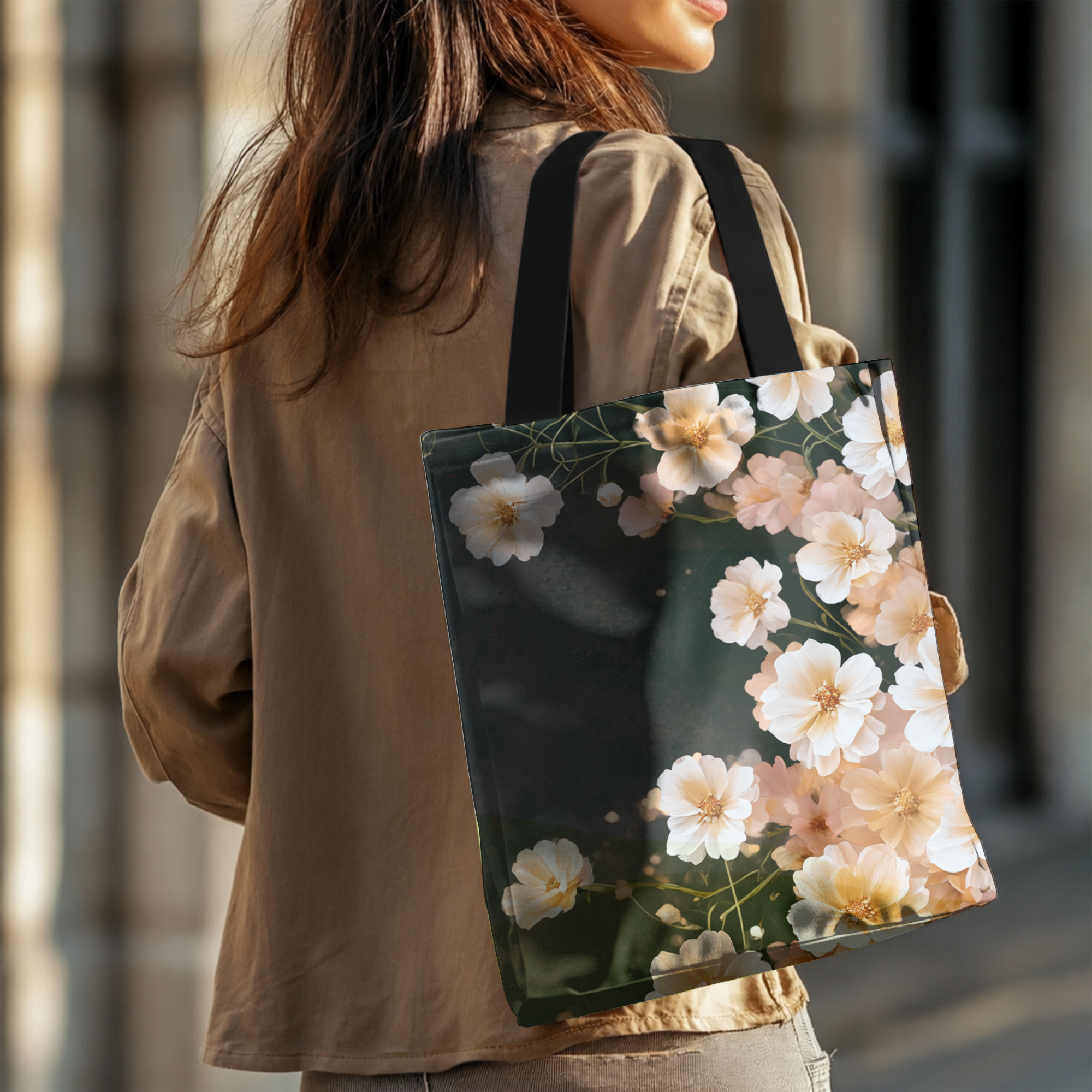 Custom Botanical Carry Tote Bag with Personalized Name for Shopping & Travel