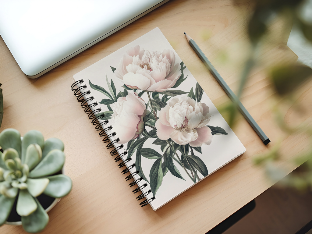 Peony Spiral Notebook Personalized for Blooming Ideas Collection