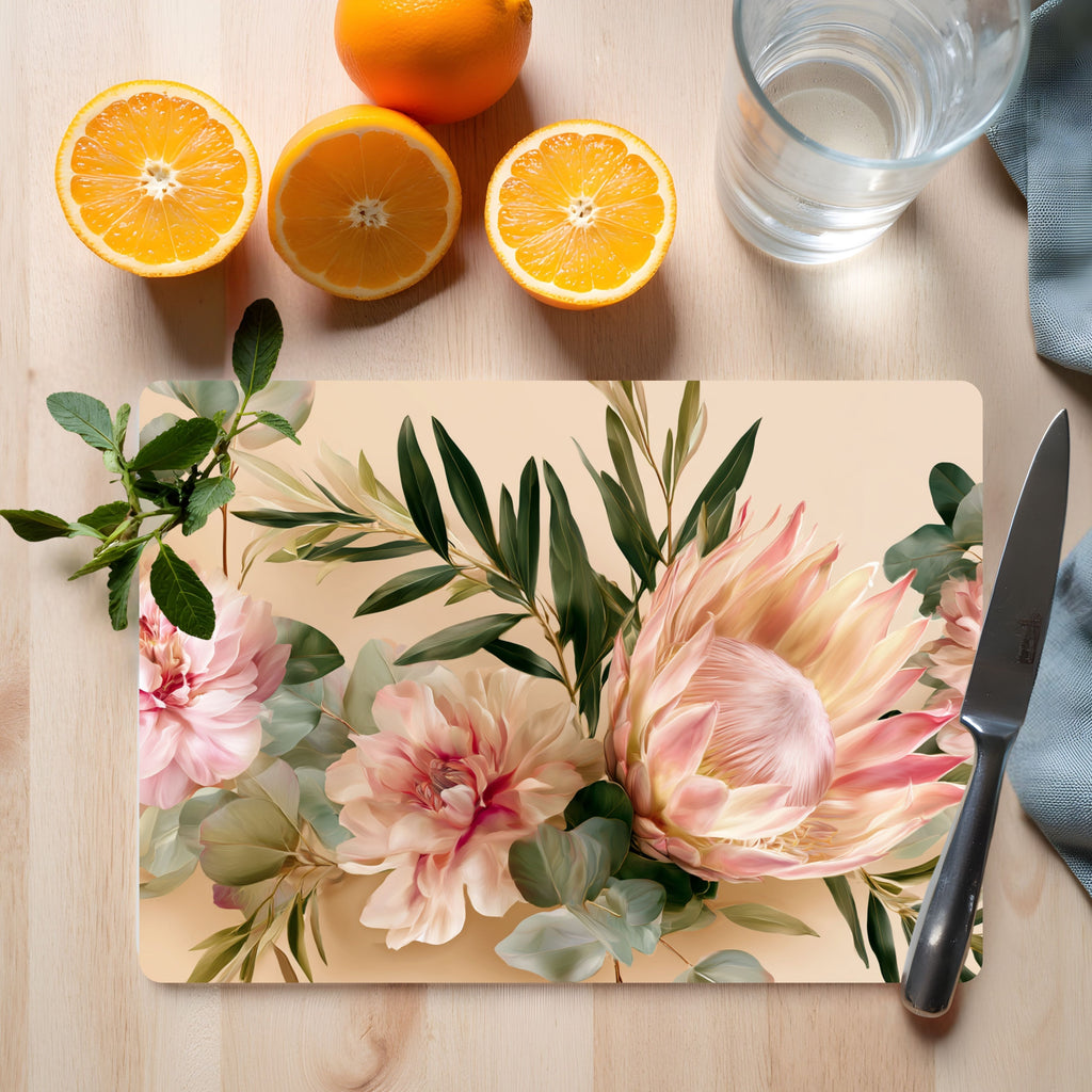 Protea Bloom Glass Cutting Board Personalized for Modern Botanical Kitchens