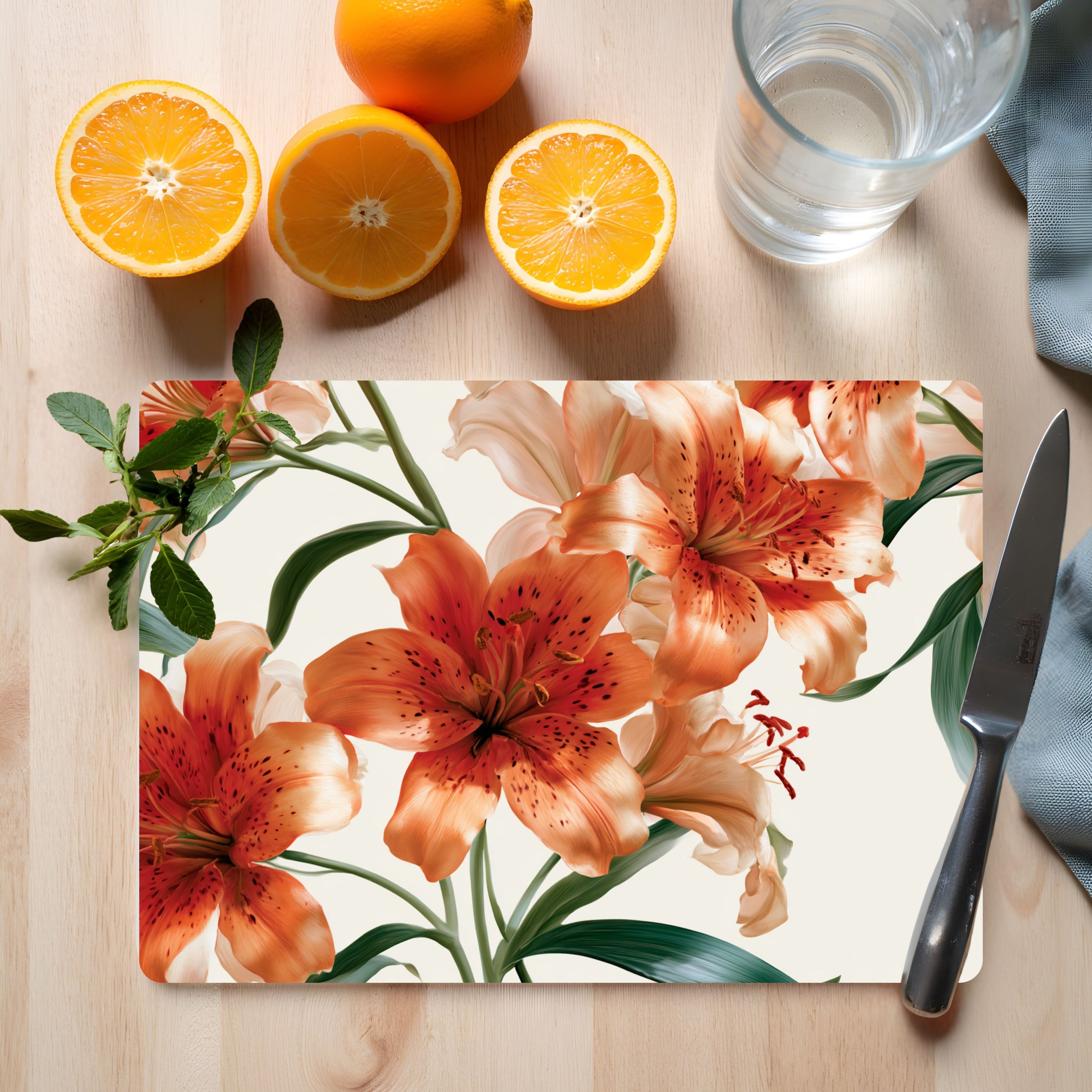 Asiatic Lily Glass Culinary Display Board Customized for Botanical Home Entertaining