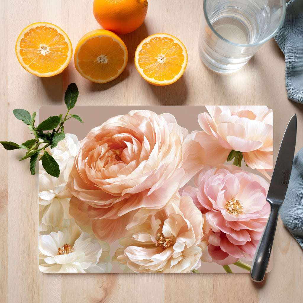 Garden Rose Glass Cutting Board Personalized for Classic Floral Kitchen Style