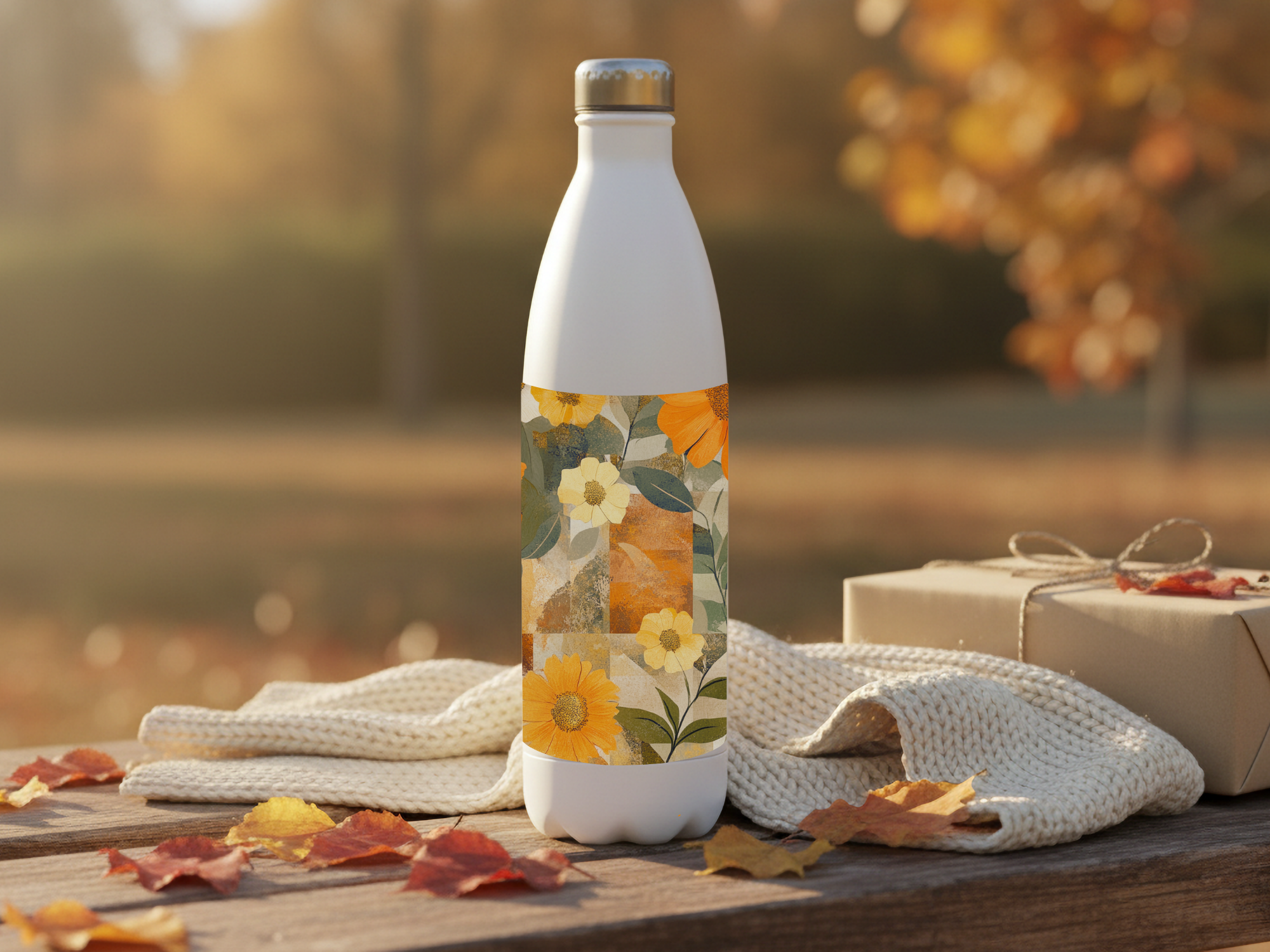 Sunflowers & Daisies Stainless Steel Water Bottle Personalized for Sunshine Meadow Adventures