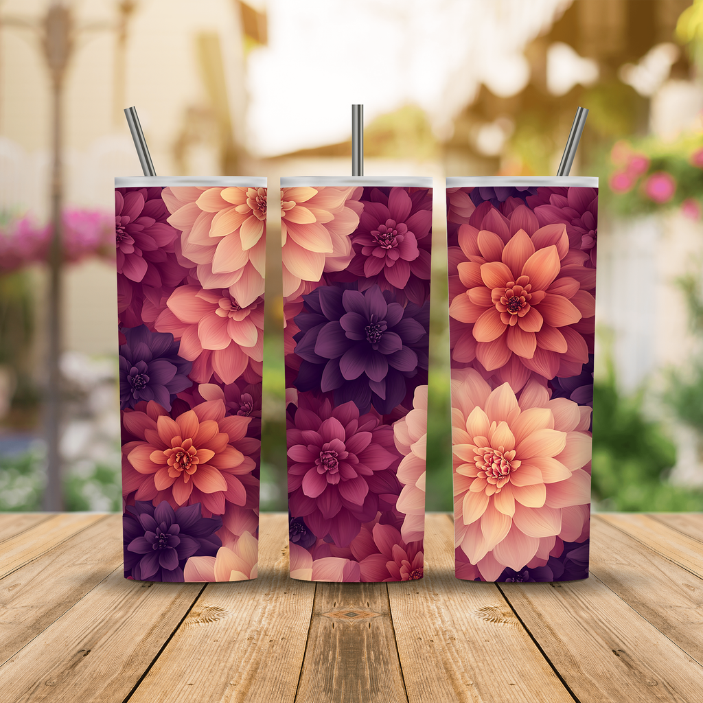 Personalized Dahlia Tumbler with Custom Name, Vibrant Floral Gift