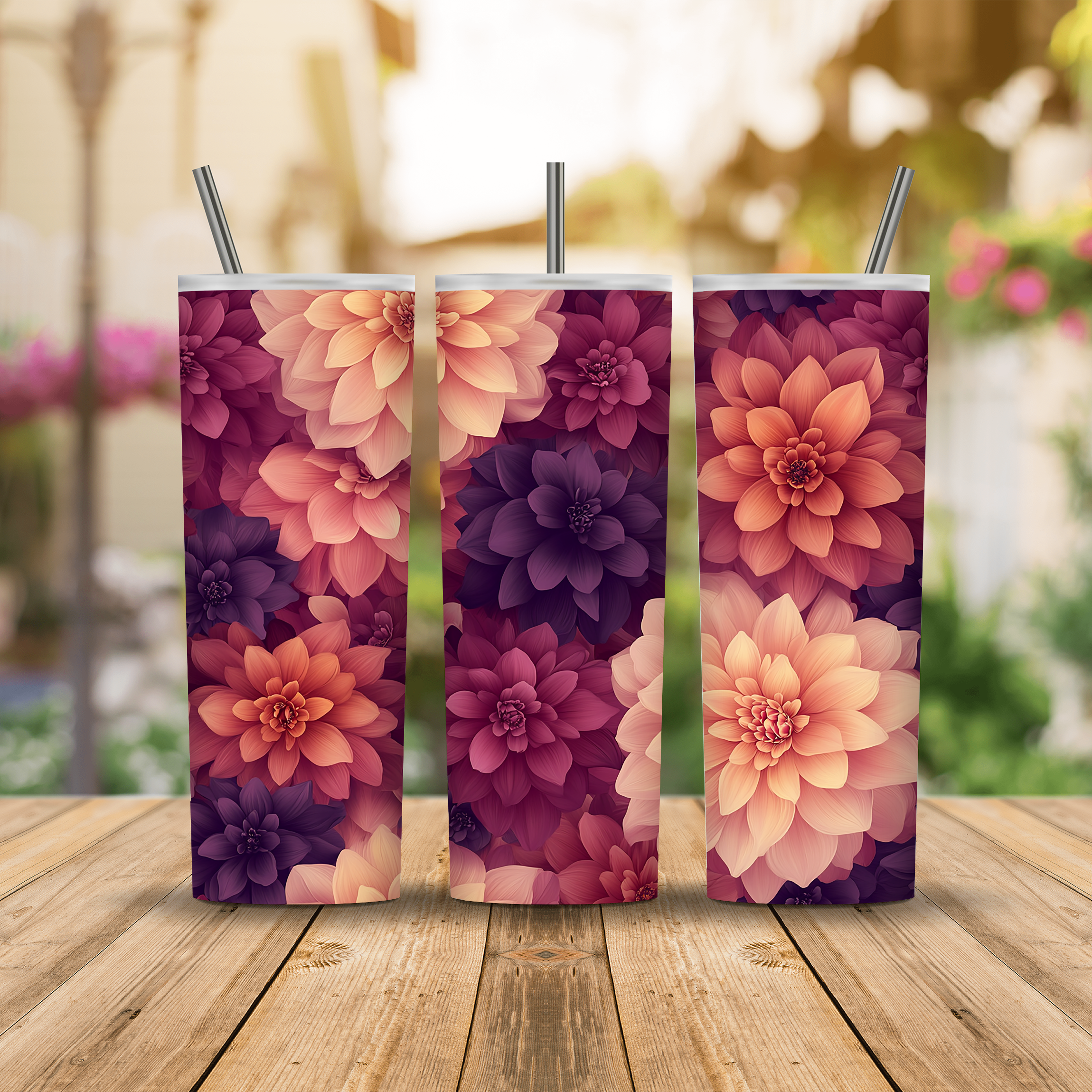 Personalized Dahlia Tumbler with Custom Name, Vibrant Floral Gift