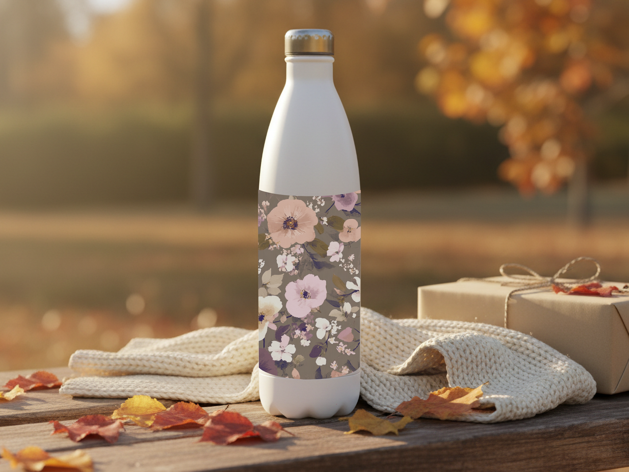 Cosmos Stainless Steel Water Bottle Personalized for Flower Market Wanderings
