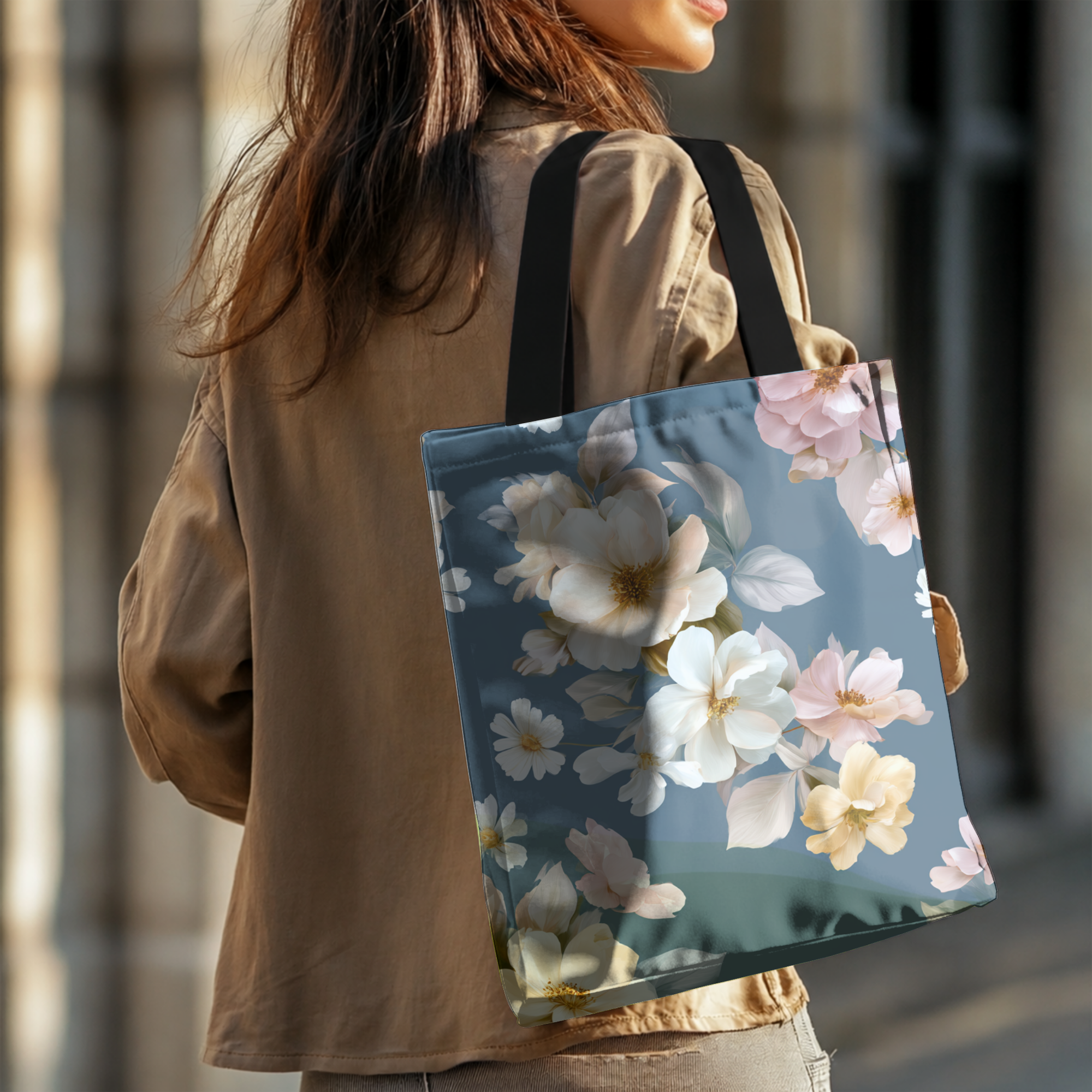 Personalized Botanical Everyday Tote Bag with Custom Name for Shopping & Travel