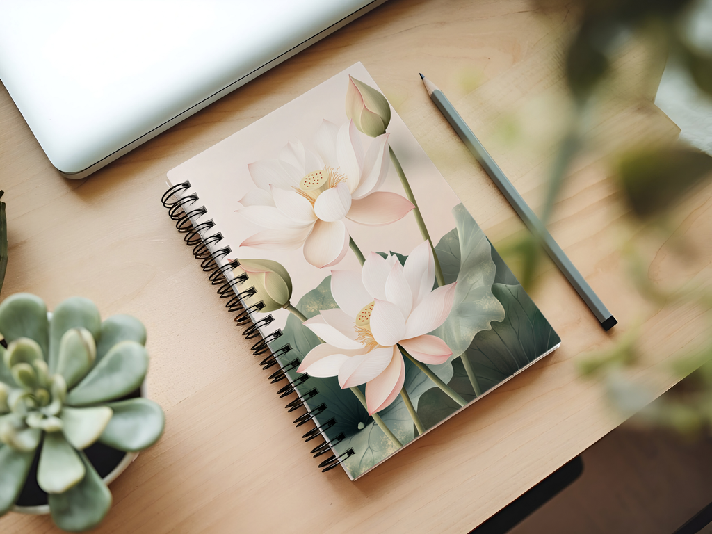 Lotus Spiral Notebook Personalized for Tranquil Water Garden Notes