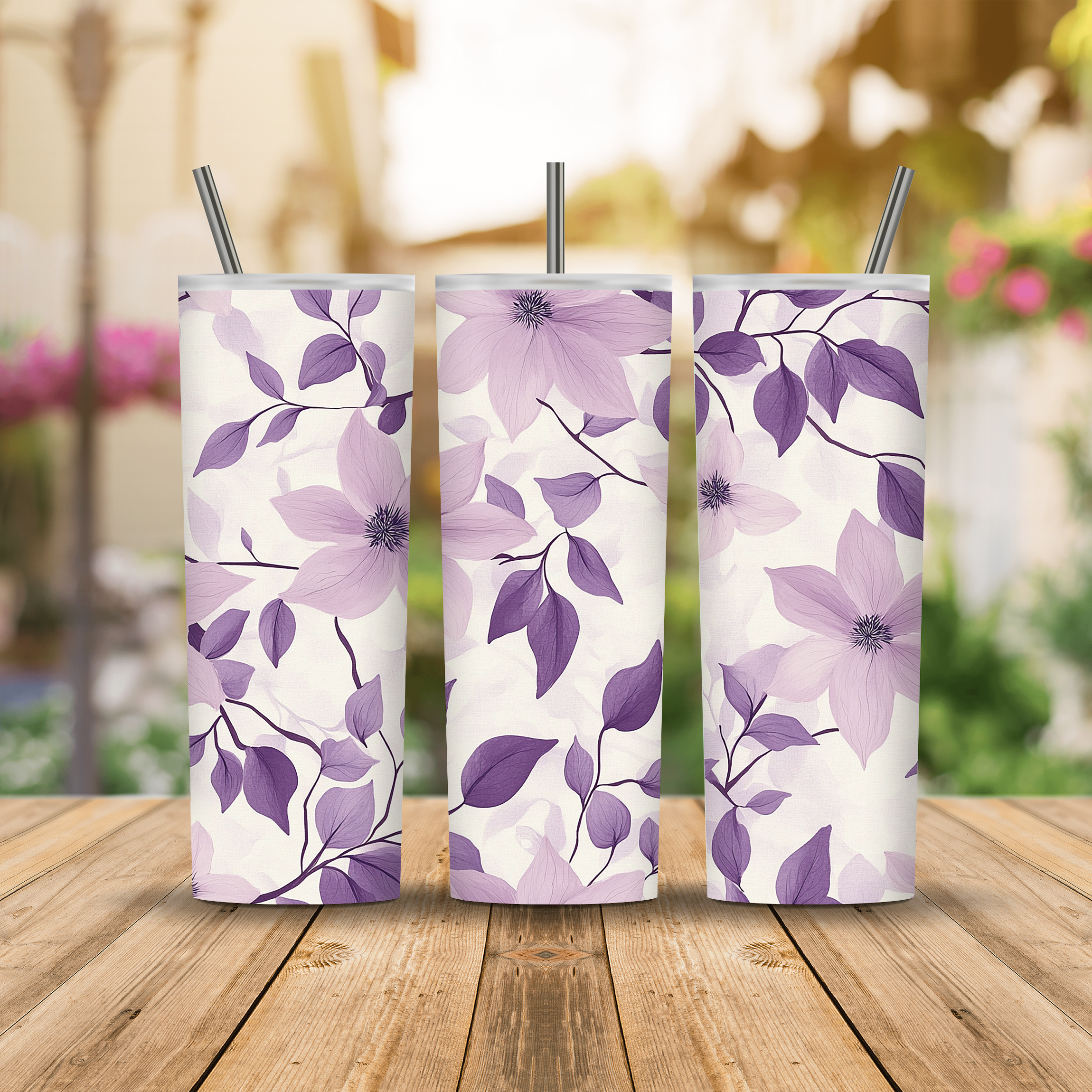 Custom Clematis Blossom Tumbler, Nature Lover Floral Drinkware