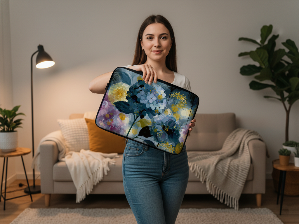 Custom Hydrangea Laptop Portfolio with Personalized Name Botanical Tech Cover