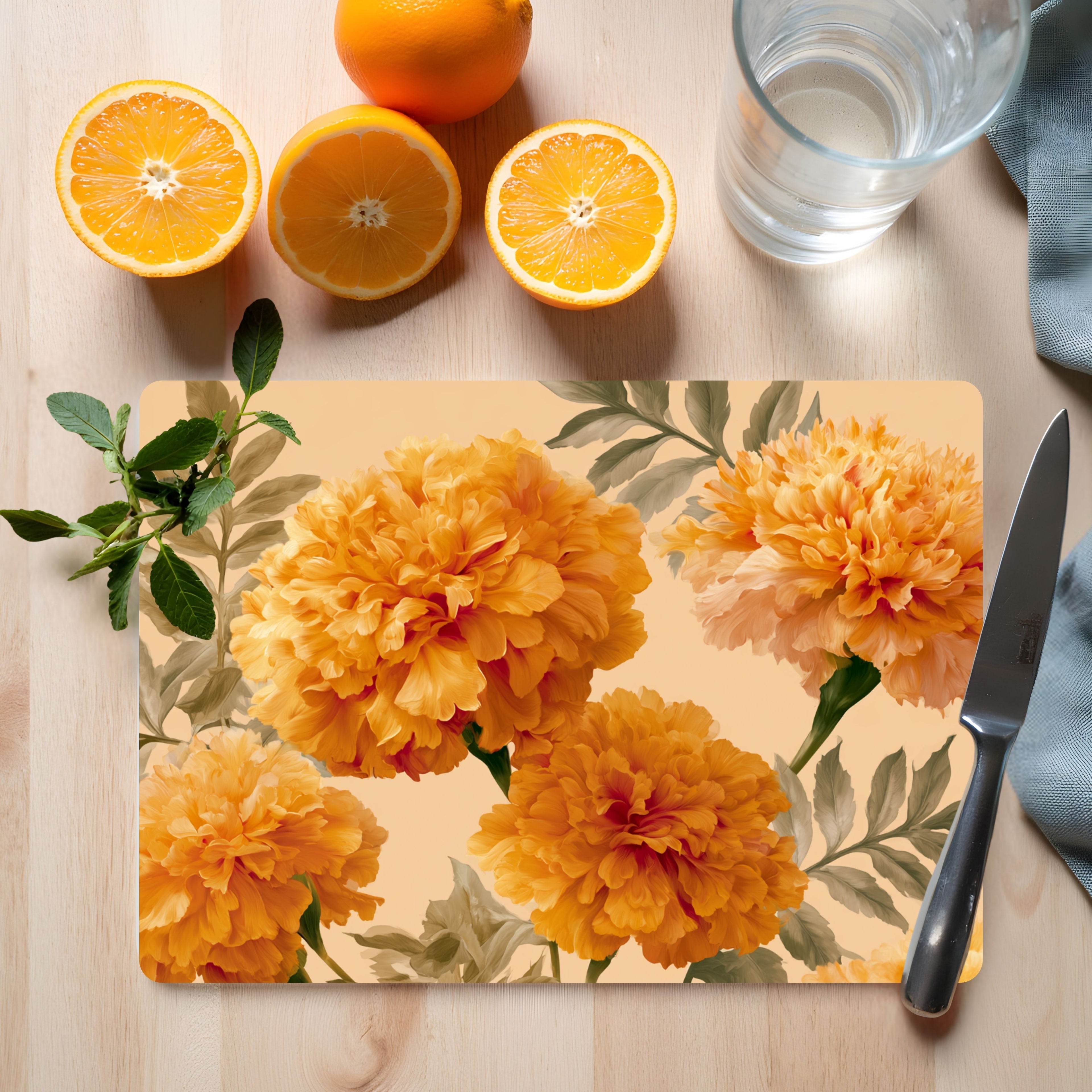 Marigold Bloom Glass Cutting Board Personalized for Sunny Kitchen Style