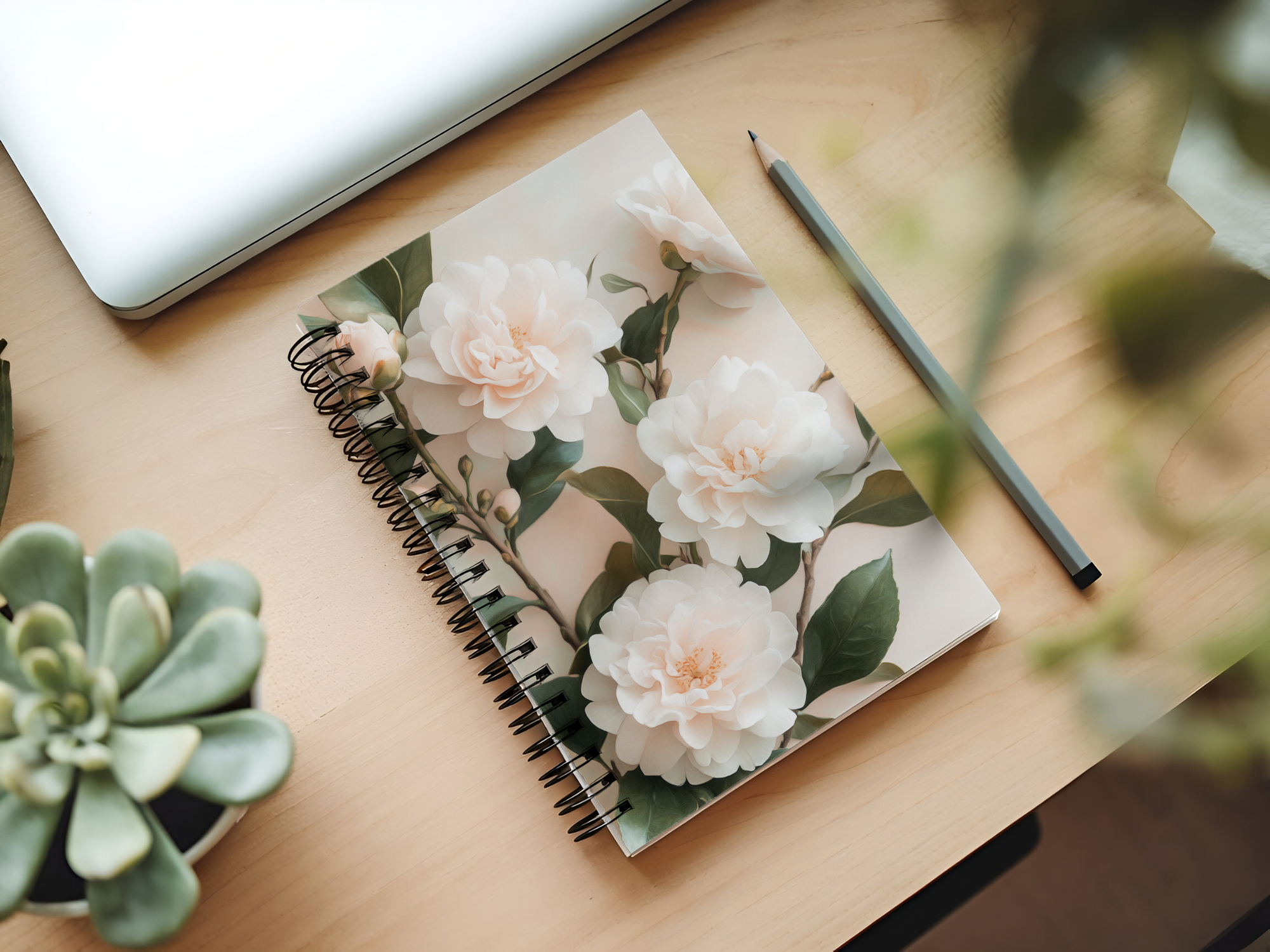 Camellias Spiral Notebook Personalized for Evergreen Bloom Chronicles