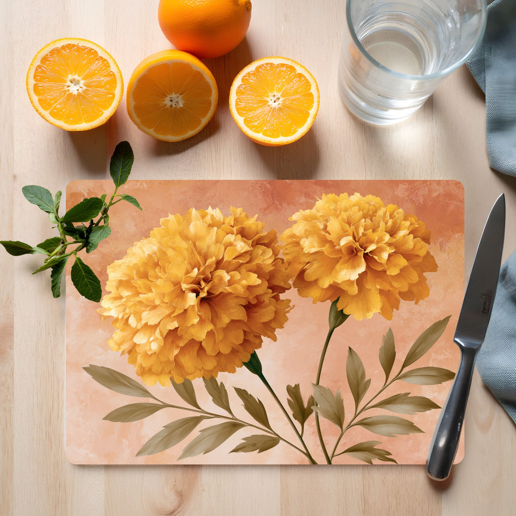 Tagetes Bloom Glass Cutting Board Personalized for Cheerful Kitchen Décor