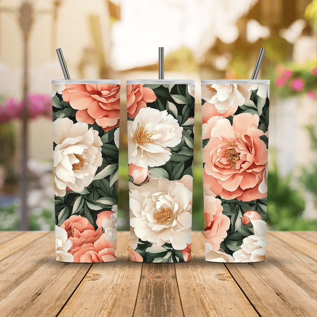 Personalized Peony Tumbler with Custom Name, Elegant Floral Gift