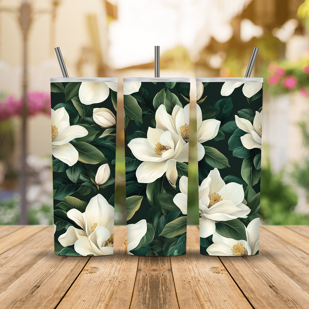 Personalized Floral Stainless Steel Drink Tumbler with Custom Garden Name