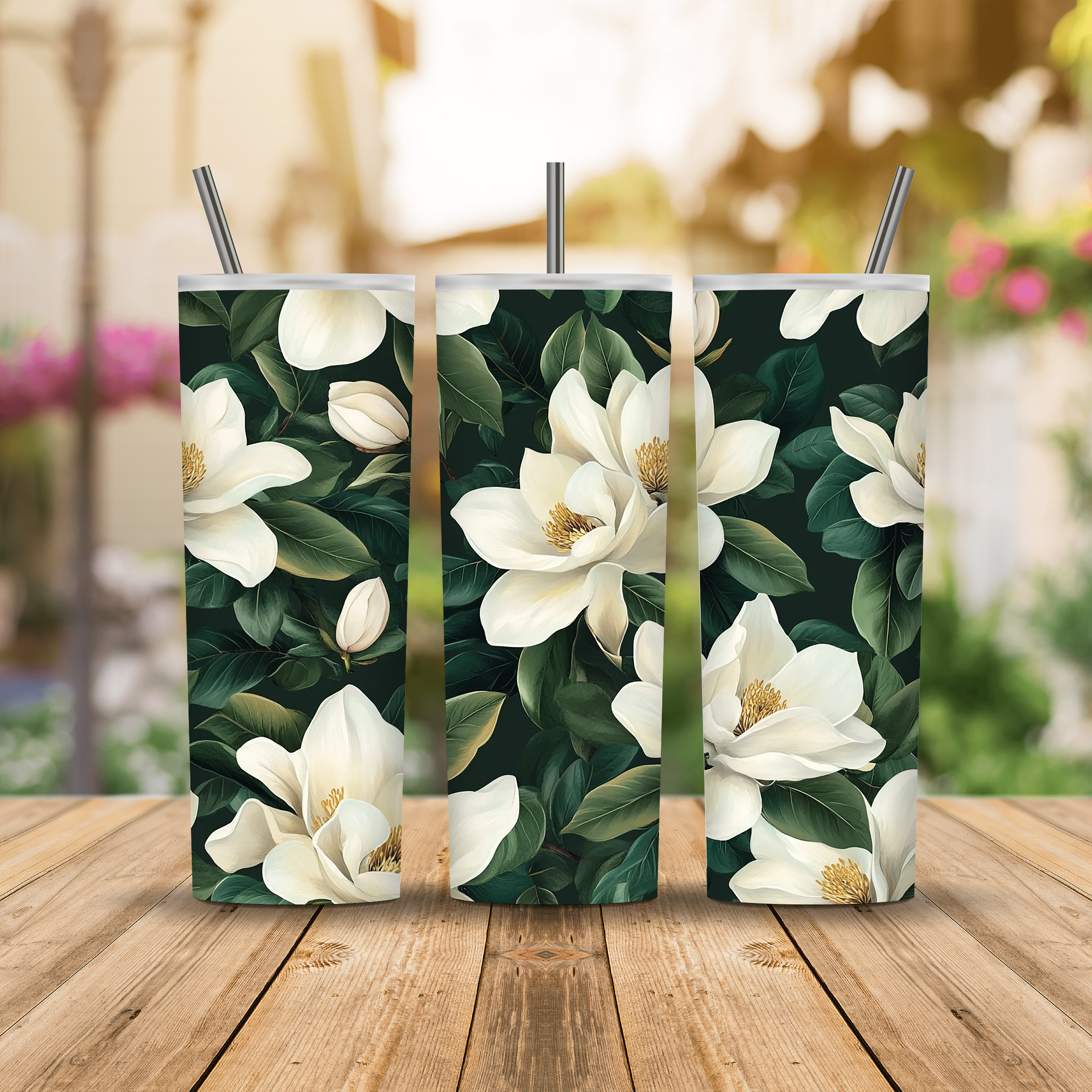 Personalized Floral Stainless Steel Drink Tumbler with Custom Garden Name
