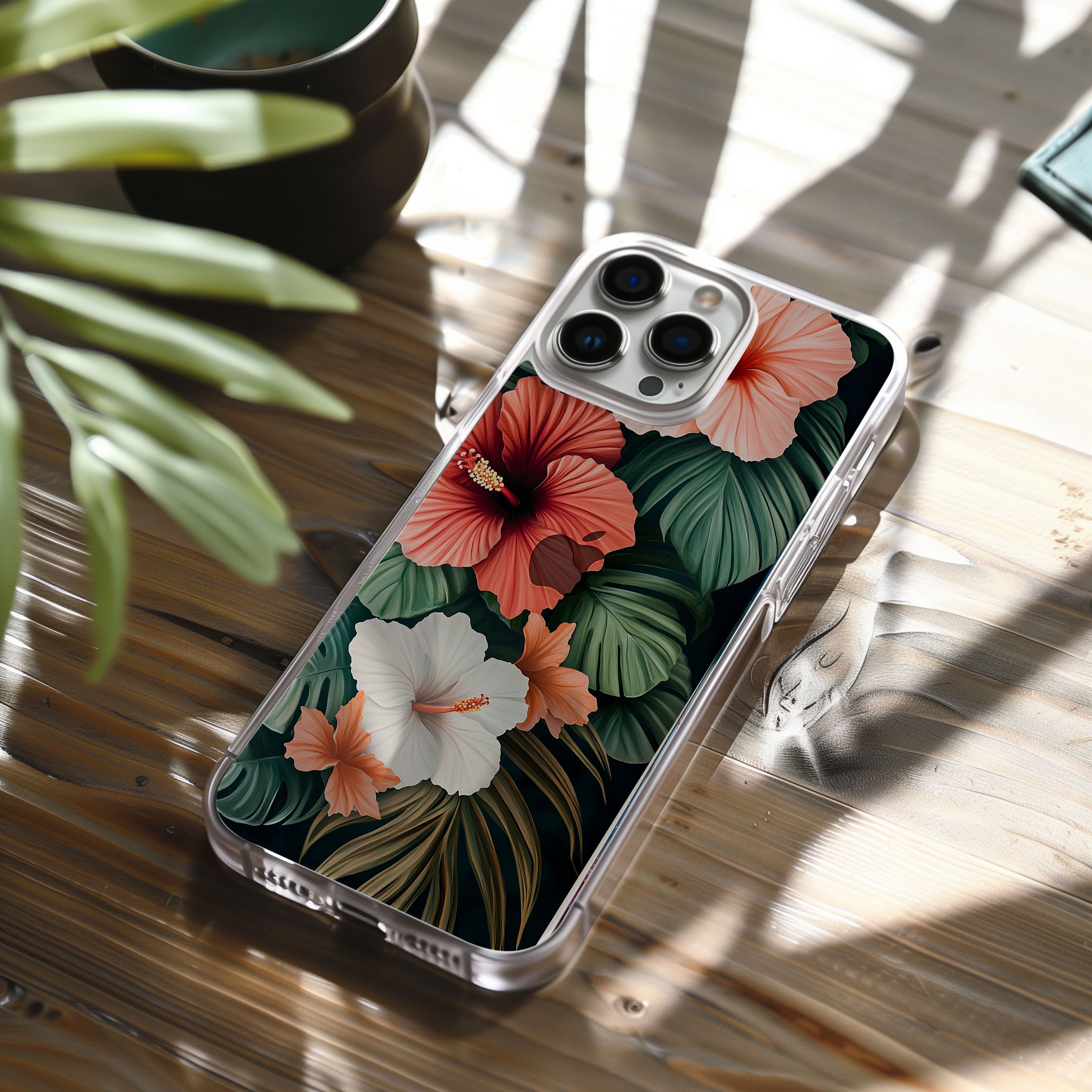 Personalized Hawaiian Hibiscus iPhone Case with Custom Name & Floral Protective Cover