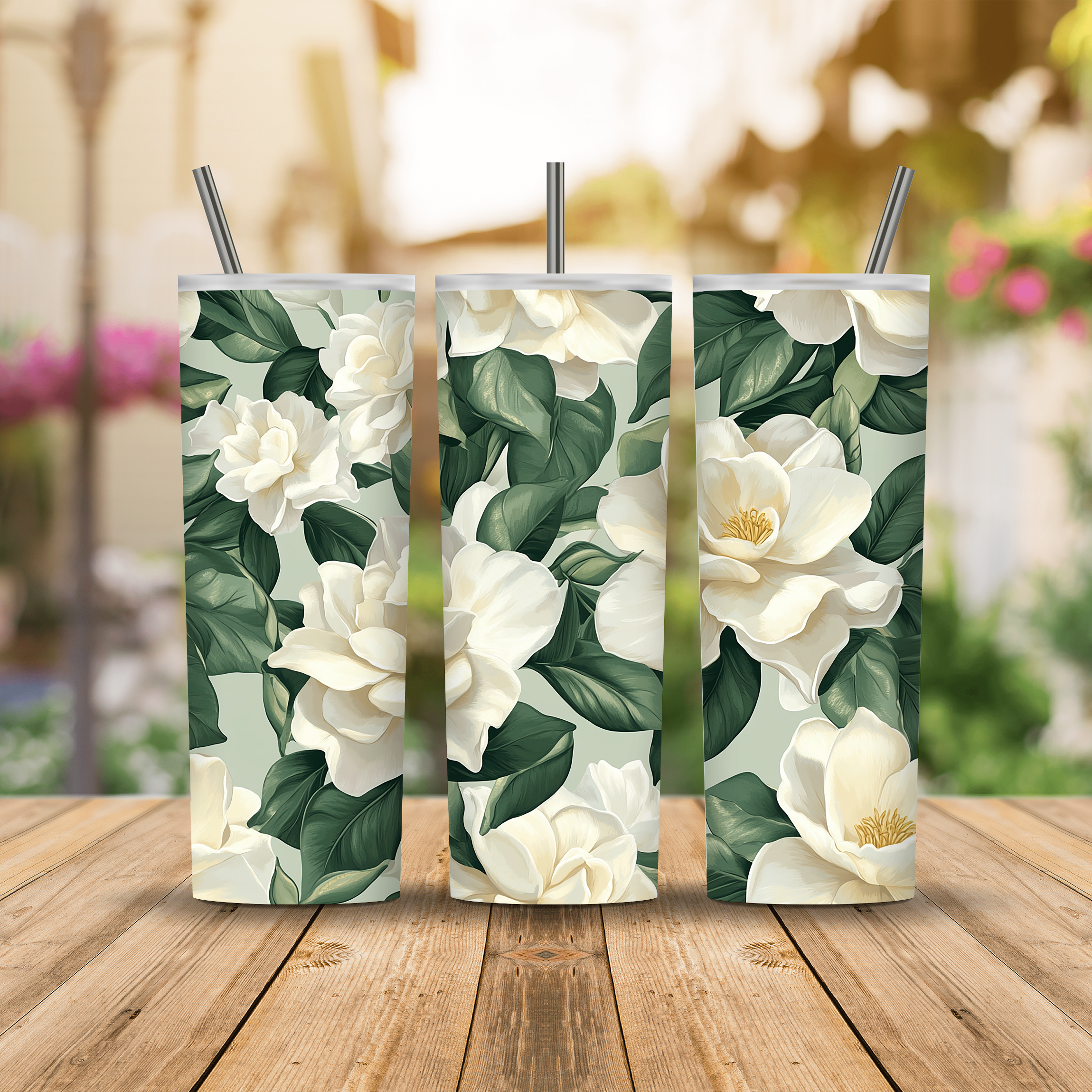 Personalized Magnolia Tumbler with Custom Name, Elegant Floral Gift