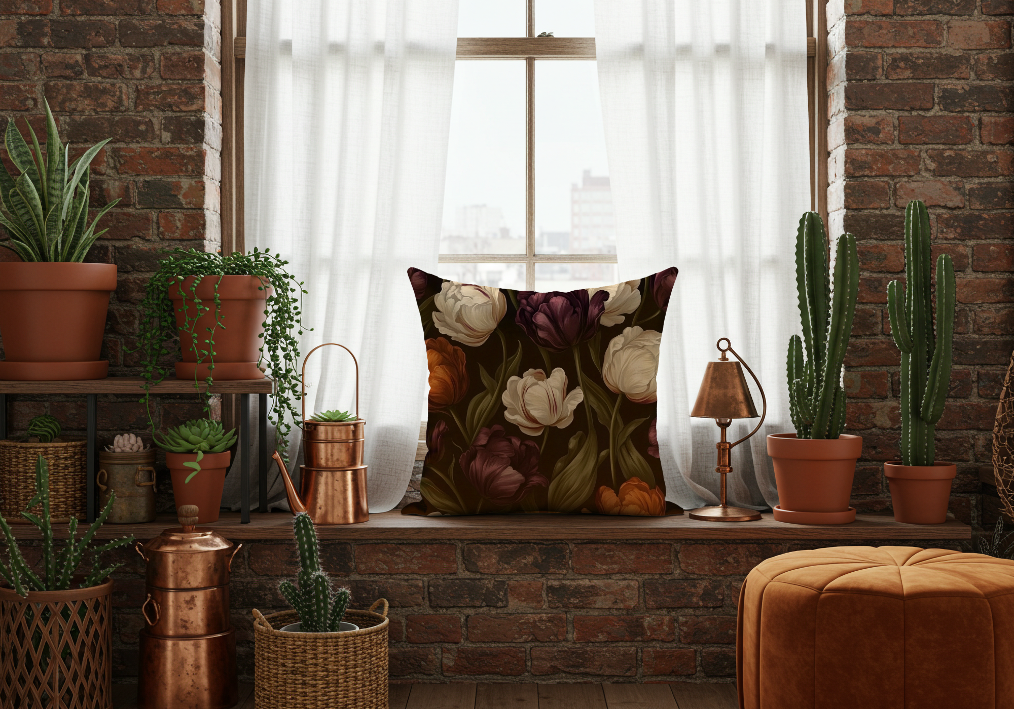 Personalized Vintage Tulip Decorative Pillow with Custom Name