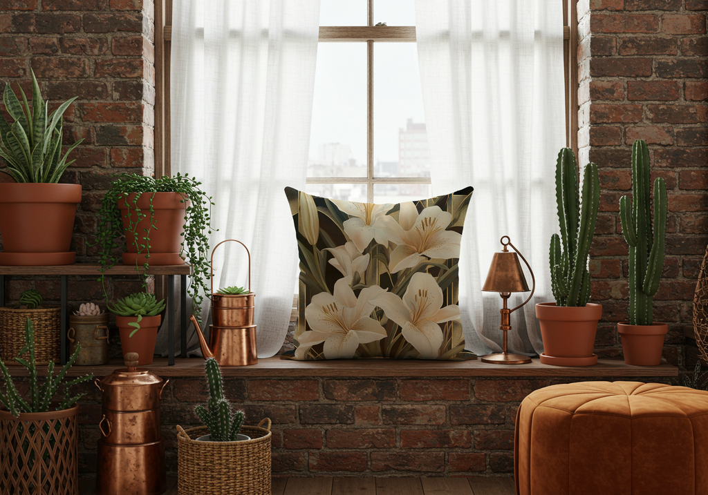 Personalized Oriental Lily Veranda Pillow with Custom Name