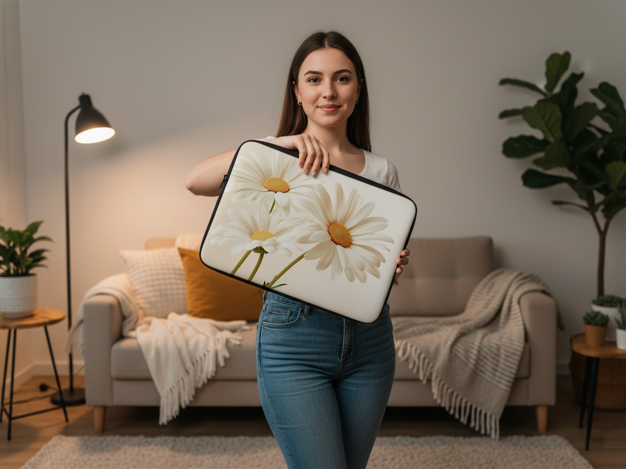 Oxeye Daisy Laptop Organizer Personalized with Name Floral Device Sleeve