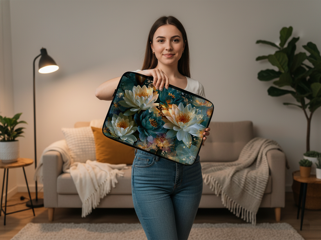 Water Lily Laptop Sleeve with Custom Name