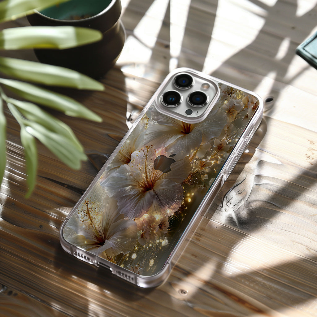 Personalized Hibiscus Botanical Luxe iPhone Case with Custom Name & Floral Designer Cover