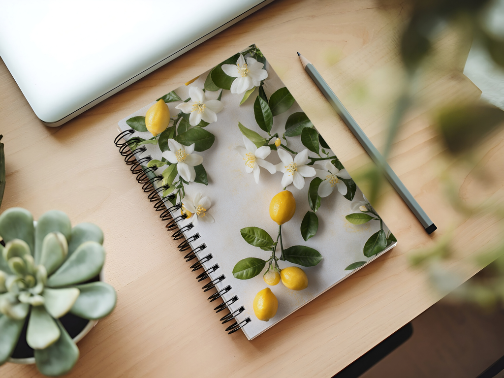 Lemon Blossom Spiral Notebook Personalized for Citrus Grove Reflections