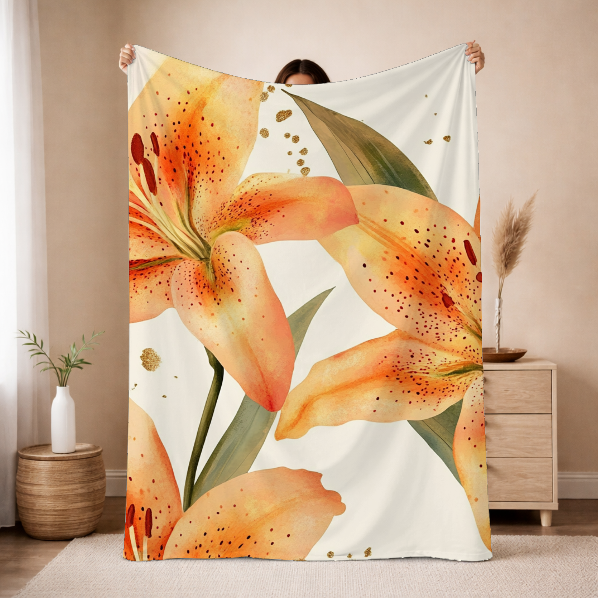 Personalized Wild Lily Haven Sherpa Blanket with Custom Name