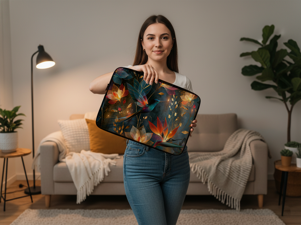Custom Botanical Laptop Carrying Sleeve with Personalized Floral Name Design